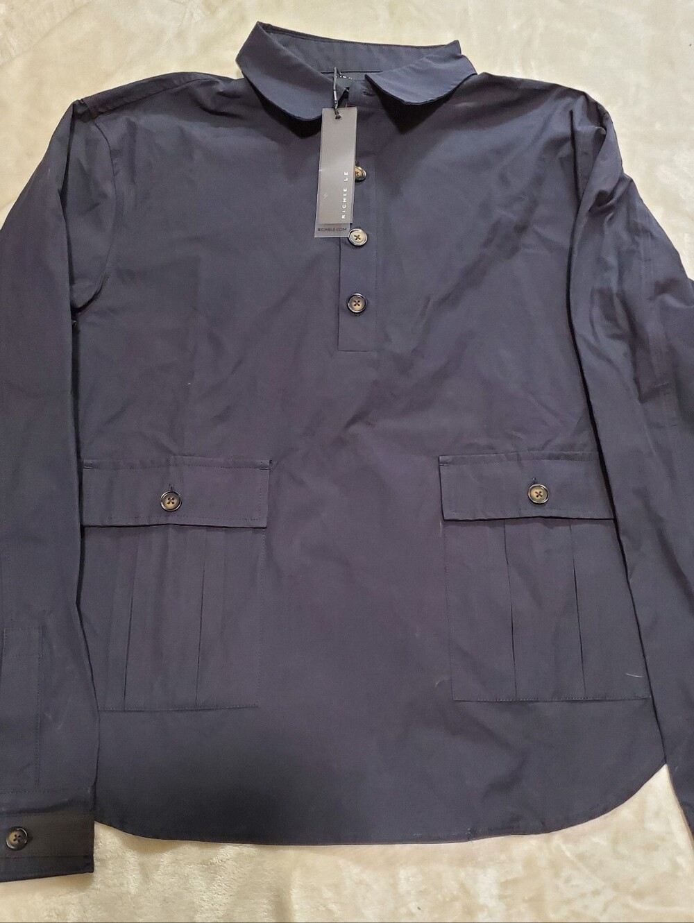 Richie Le Collection Men's Anorak Cargo Utility Pullover Shirt Black Size Small